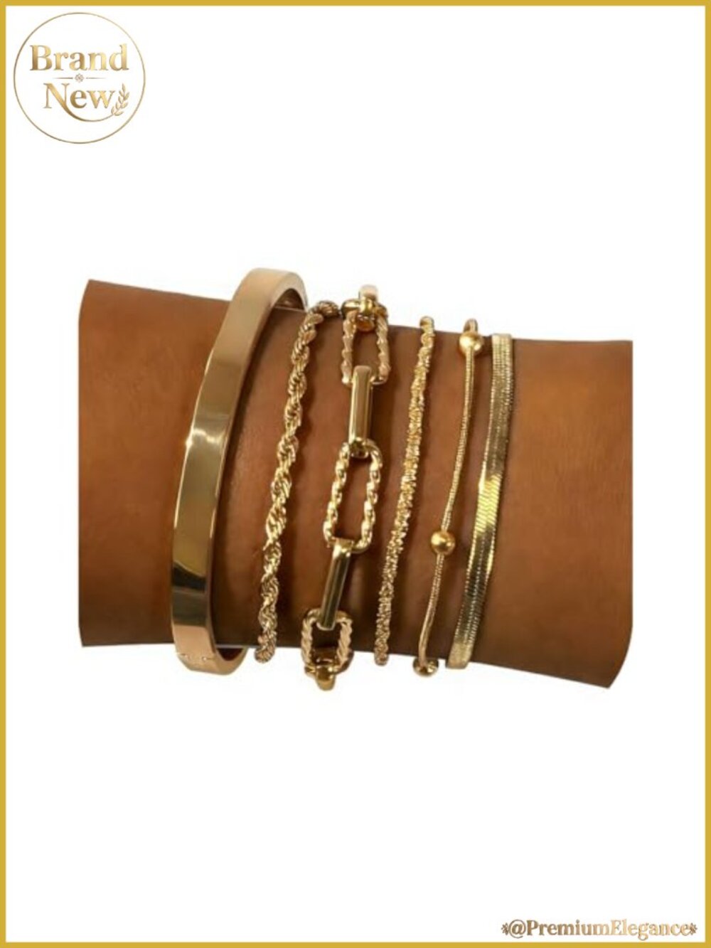 6-Piece Gold Plated Bracelet Set for Women - Waterproof Non Tarnish Cuban Chain